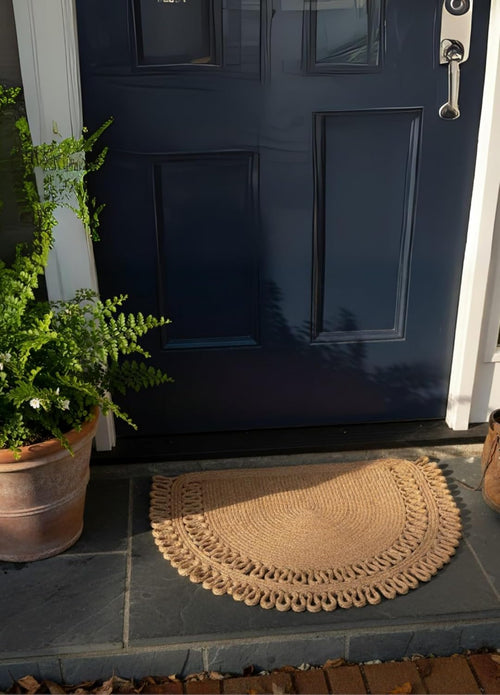 Jute Semi Circle Doormat – Half Moon Braided Front Door Mat, Non Shedding & Washable, Non Slip Backing, Waterproof Indoor Outdoor Entryway Rug for Porch, RV, Camper & Boat