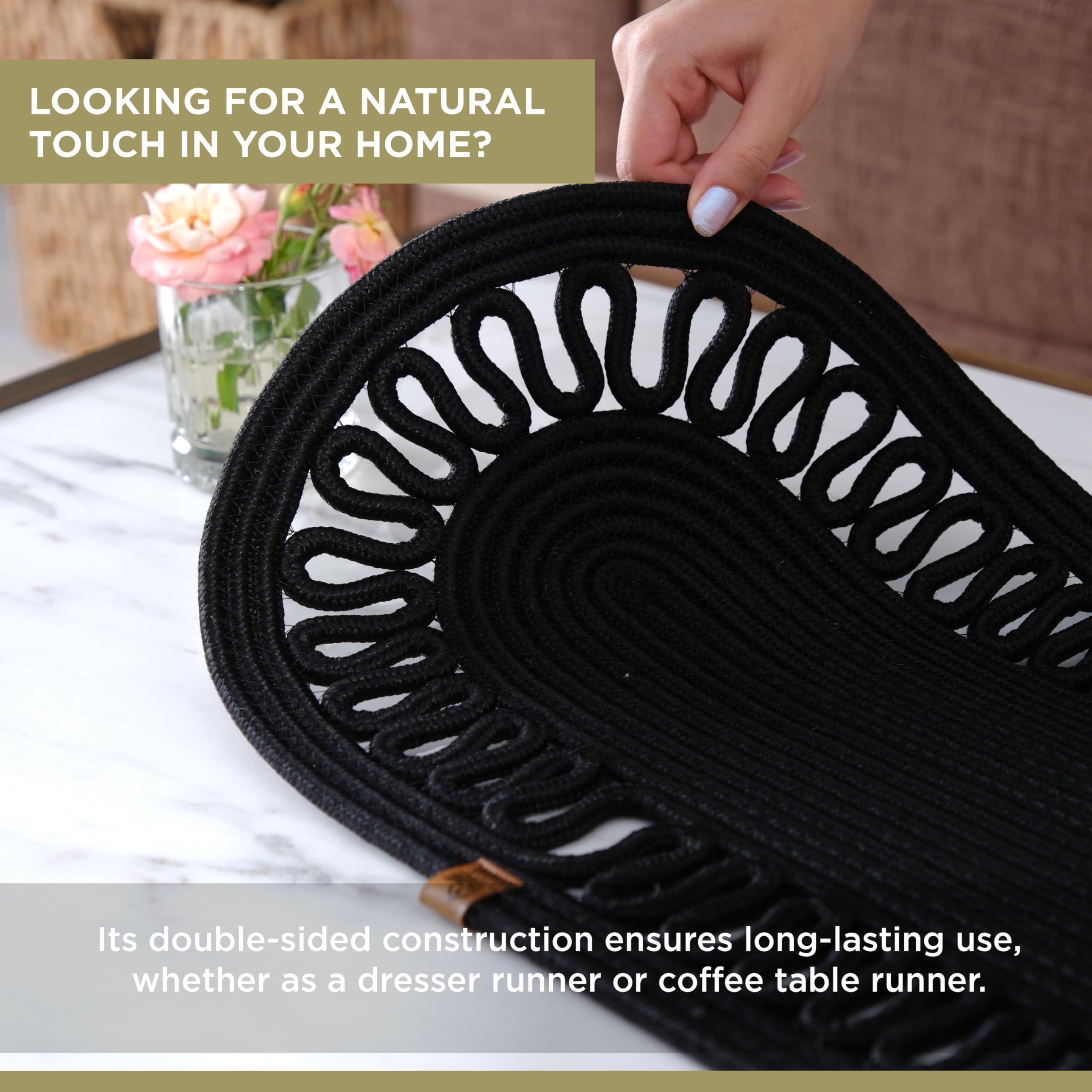 Oval Jute Table Runner | Woven Braided Dining Runner | Natural Textured Rattan Table Runner for Dining Table Coffee Table or Patio 11.8 x 27.5 (Standart)