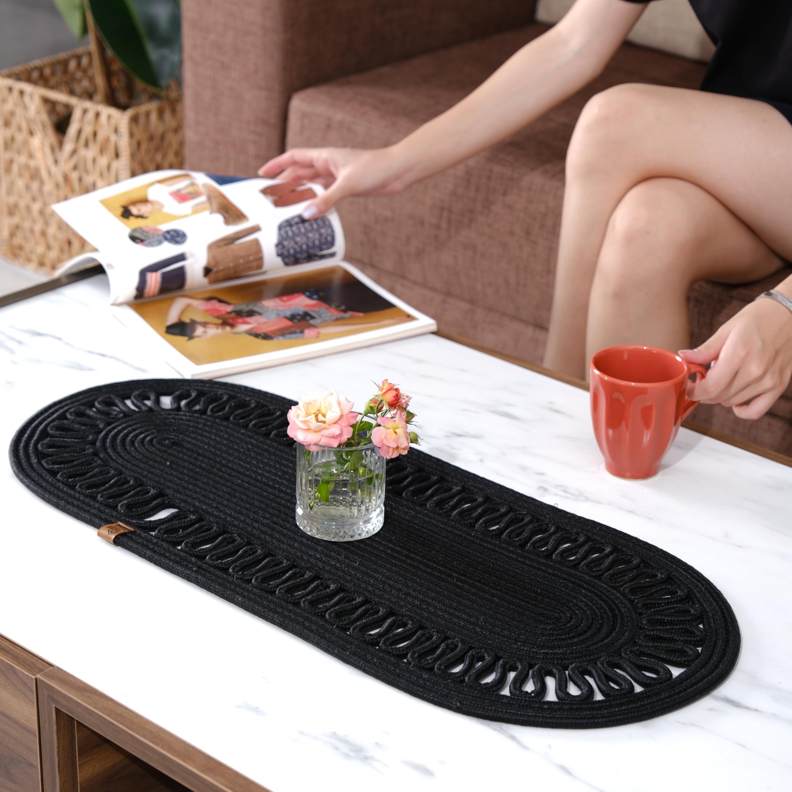 Oval Jute Table Runner | Woven Braided Dining Runner | Natural Textured Rattan Table Runner for Dining Table Coffee Table or Patio 11.8 x 27.5 (Standart)