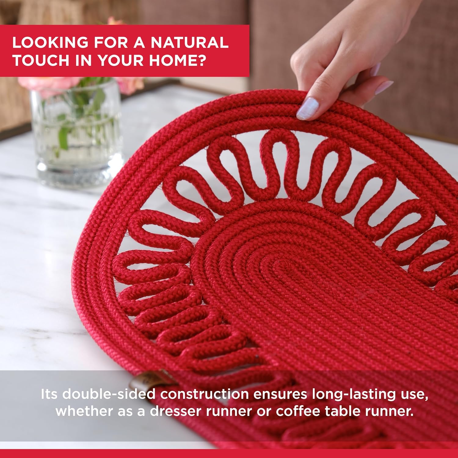 Oval Jute Table Runner | Woven Braided Dining Runner | Natural Textured Rattan Table Runner for Dining Table Coffee Table or Patio 11.8 x 27.5 (Standart)