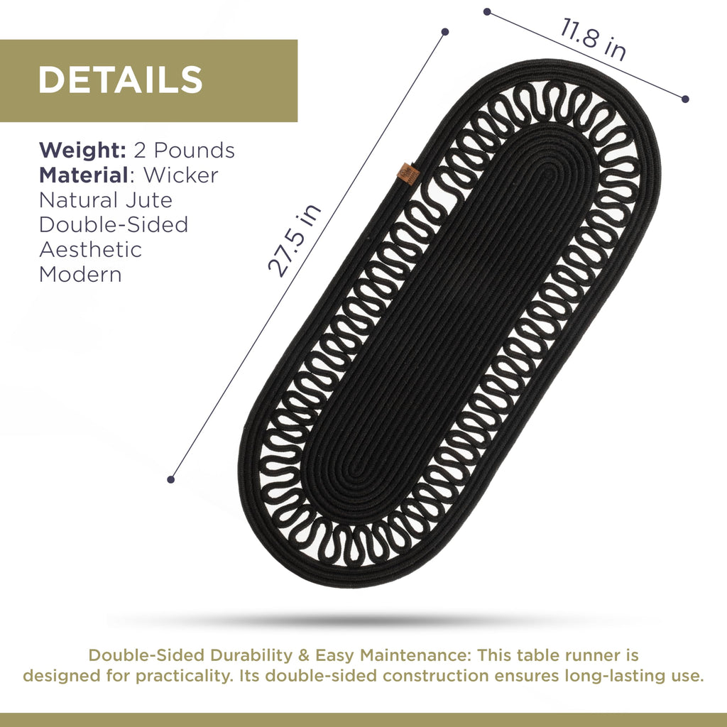 Oval Jute Table Runner | Woven Braided Dining Runner | Natural Textured Rattan Table Runner for Dining Table Coffee Table or Patio 11.8 x 27.5 (Standart)