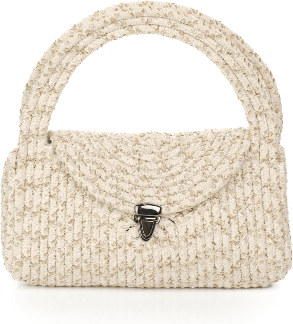 Straw Clutch Purse for Women, Small Summer Jute Handbag, Beachy Vacation Raffia Bag, Woven Resort or Coastal Purse - Cream