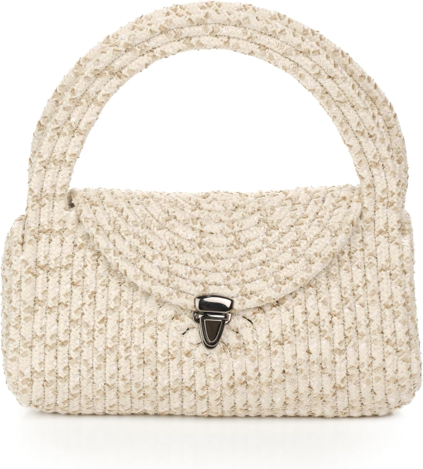 Straw Clutch Purse for Women, Small Summer Jute Handbag, Beachy Vacation Raffia Bag, Woven Resort or Coastal Purse - Cream