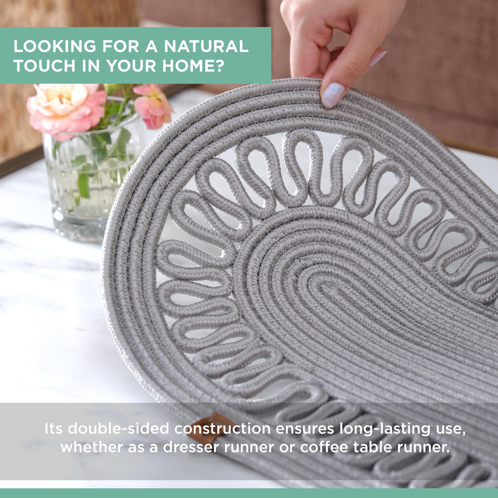 Oval Jute Table Runner | Woven Braided Dining Runner | Natural Textured Rattan Table Runner for Dining Table Coffee Table or Patio 11.8 x 27.5 (Standart)