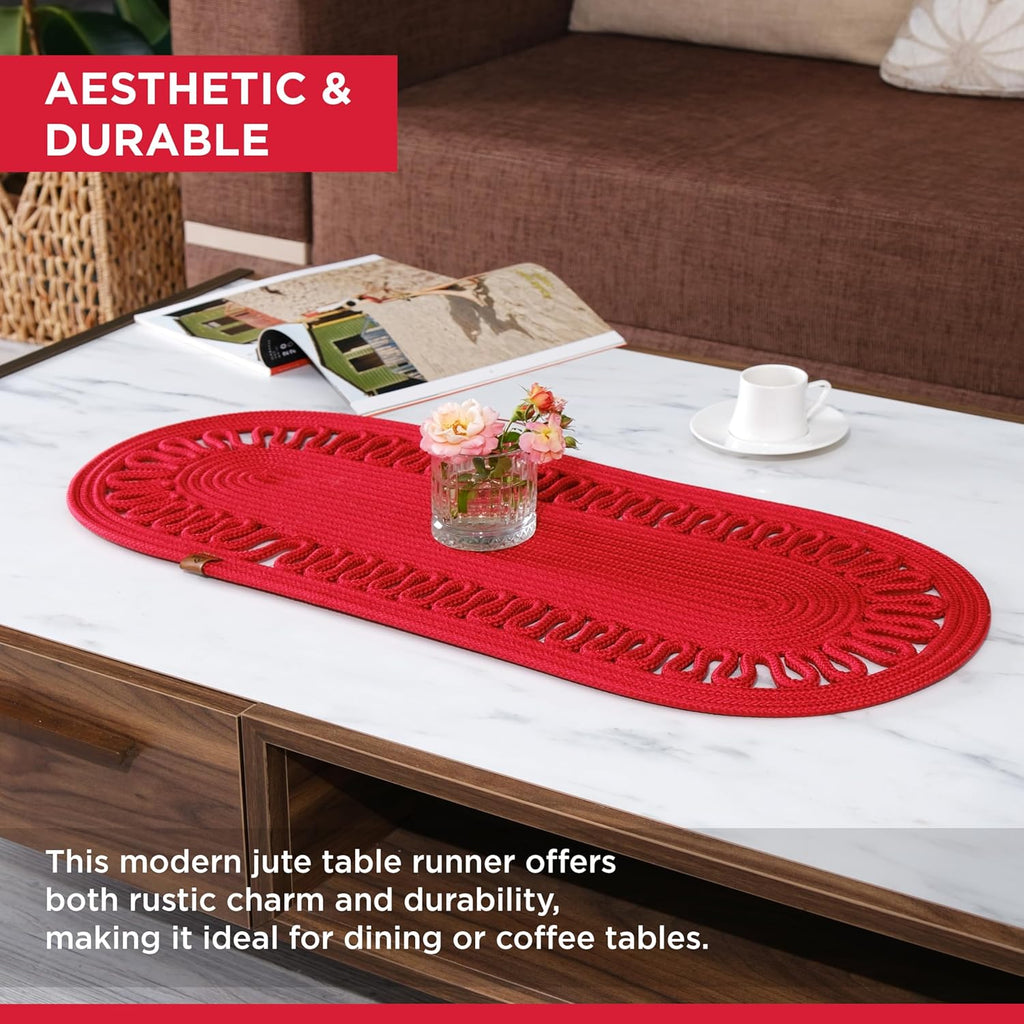 Oval Jute Table Runner | Woven Braided Dining Runner | Natural Textured Rattan Table Runner for Dining Table Coffee Table or Patio 11.8 x 27.5 (Standart)