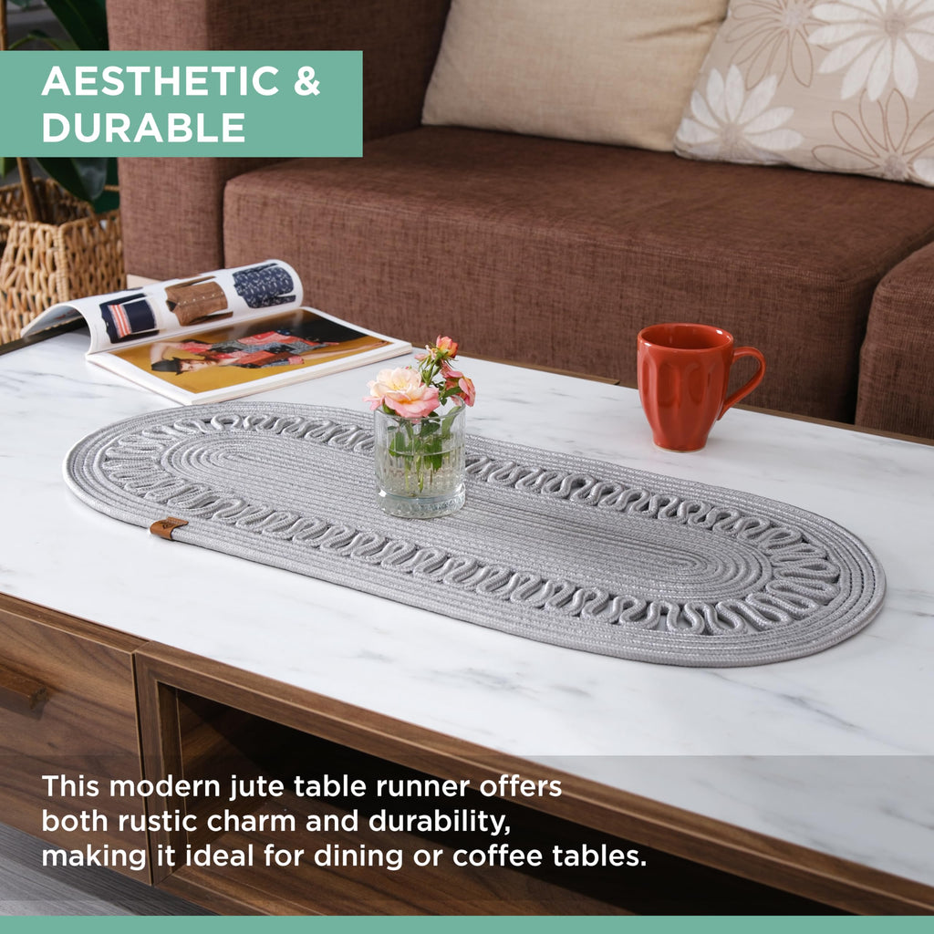 Oval Jute Table Runner | Woven Braided Dining Runner | Natural Textured Rattan Table Runner for Dining Table Coffee Table or Patio 11.8 x 27.5 (Standart)