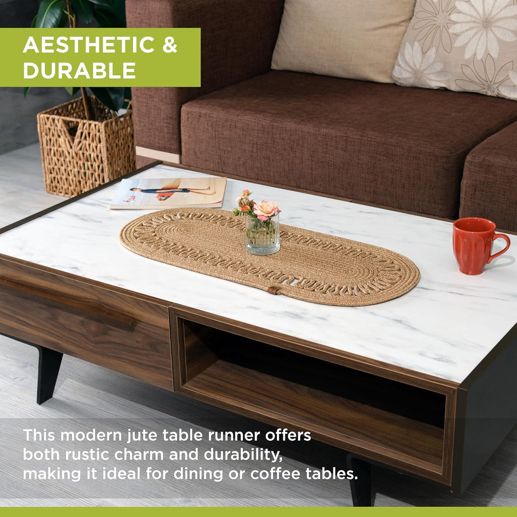 Oval Jute Table Runner | Woven Braided Dining Runner | Natural Textured Rattan Table Runner for Dining Table Coffee Table or Patio 11.8 x 27.5 (Standart)