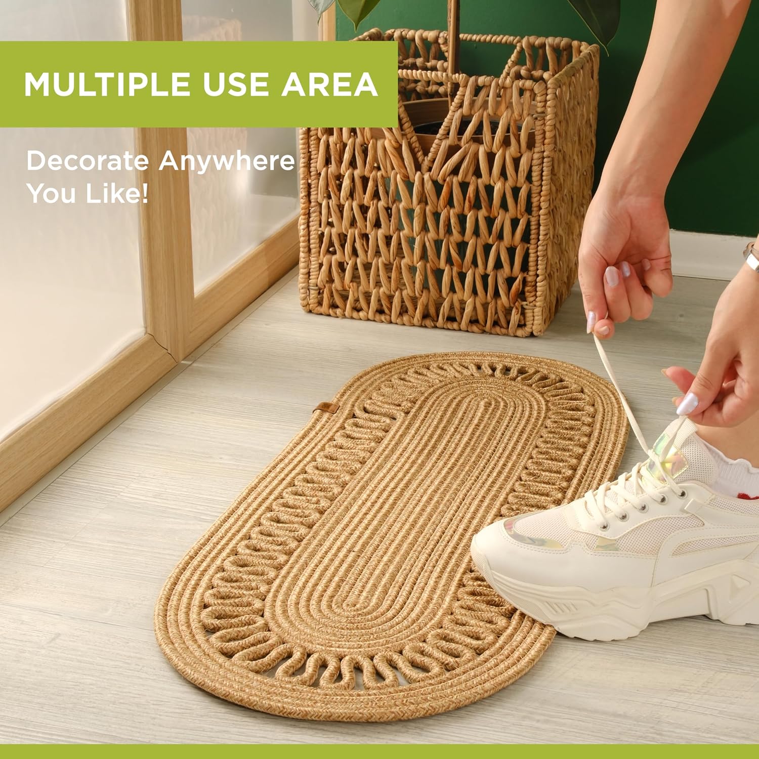 Oval Jute Table Runner | Woven Braided Dining Runner | Natural Textured Rattan Table Runner for Dining Table Coffee Table or Patio 11.8 x 27.5 (Standart)