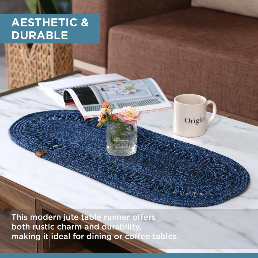 Oval Jute Table Runner | Woven Braided Dining Runner | Natural Textured Rattan Table Runner for Dining Table Coffee Table or Patio 11.8 x 27.5 (Standart)