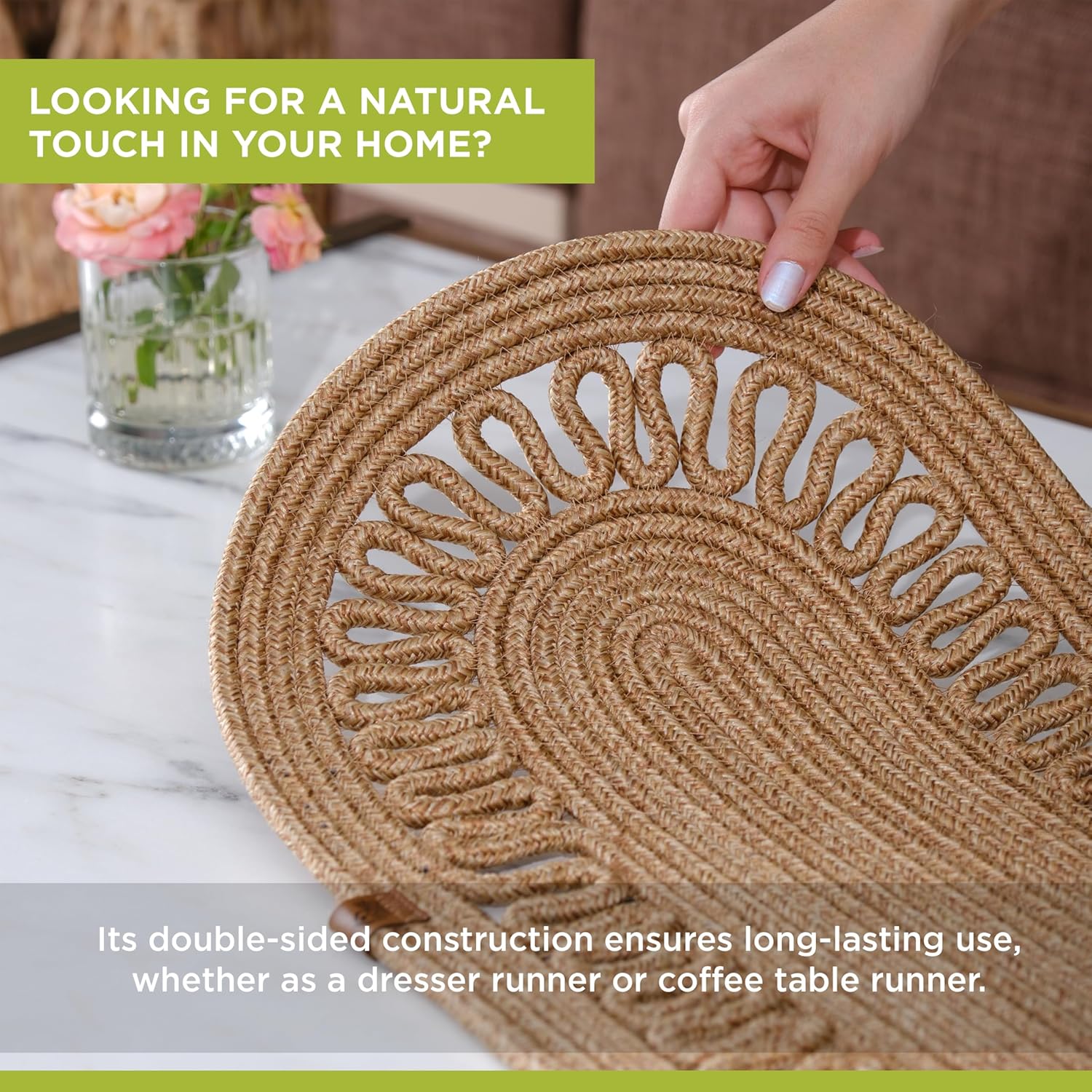 Oval Jute Table Runner | Woven Braided Dining Runner | Natural Textured Rattan Table Runner for Dining Table Coffee Table or Patio 11.8 x 27.5 (Standart)