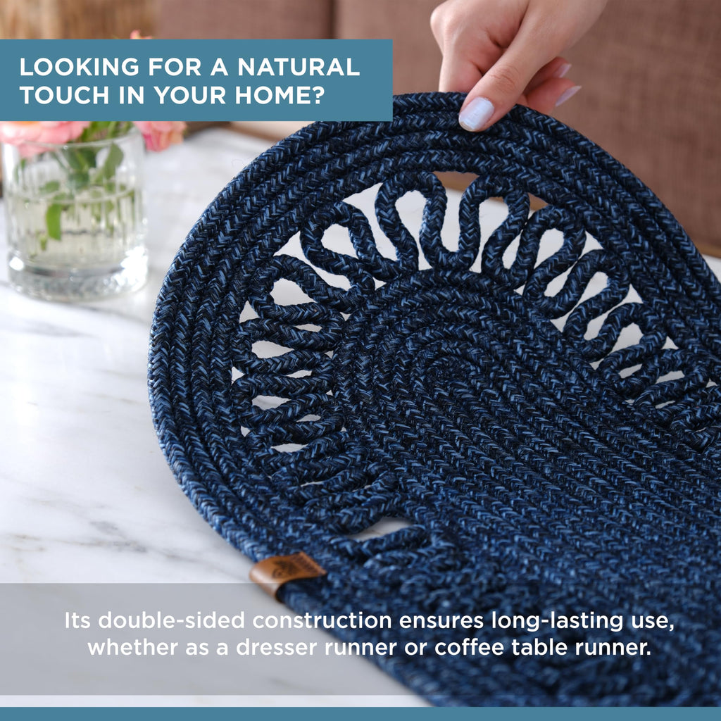 Oval Jute Table Runner | Woven Braided Dining Runner | Natural Textured Rattan Table Runner for Dining Table Coffee Table or Patio 11.8 x 27.5 (Standart)